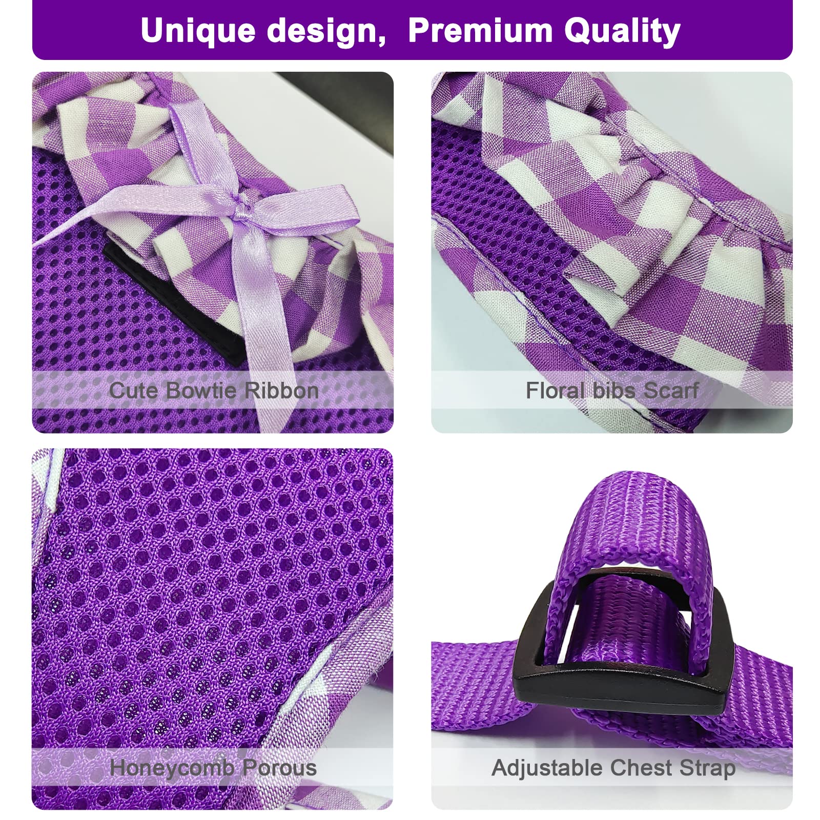 SuperBuddy Upgraded Soft Mesh Dog Harness, Super Breathable Lightweight Pet Harnesses for Puppy Dogs Outdoor Walking, Purple -XS